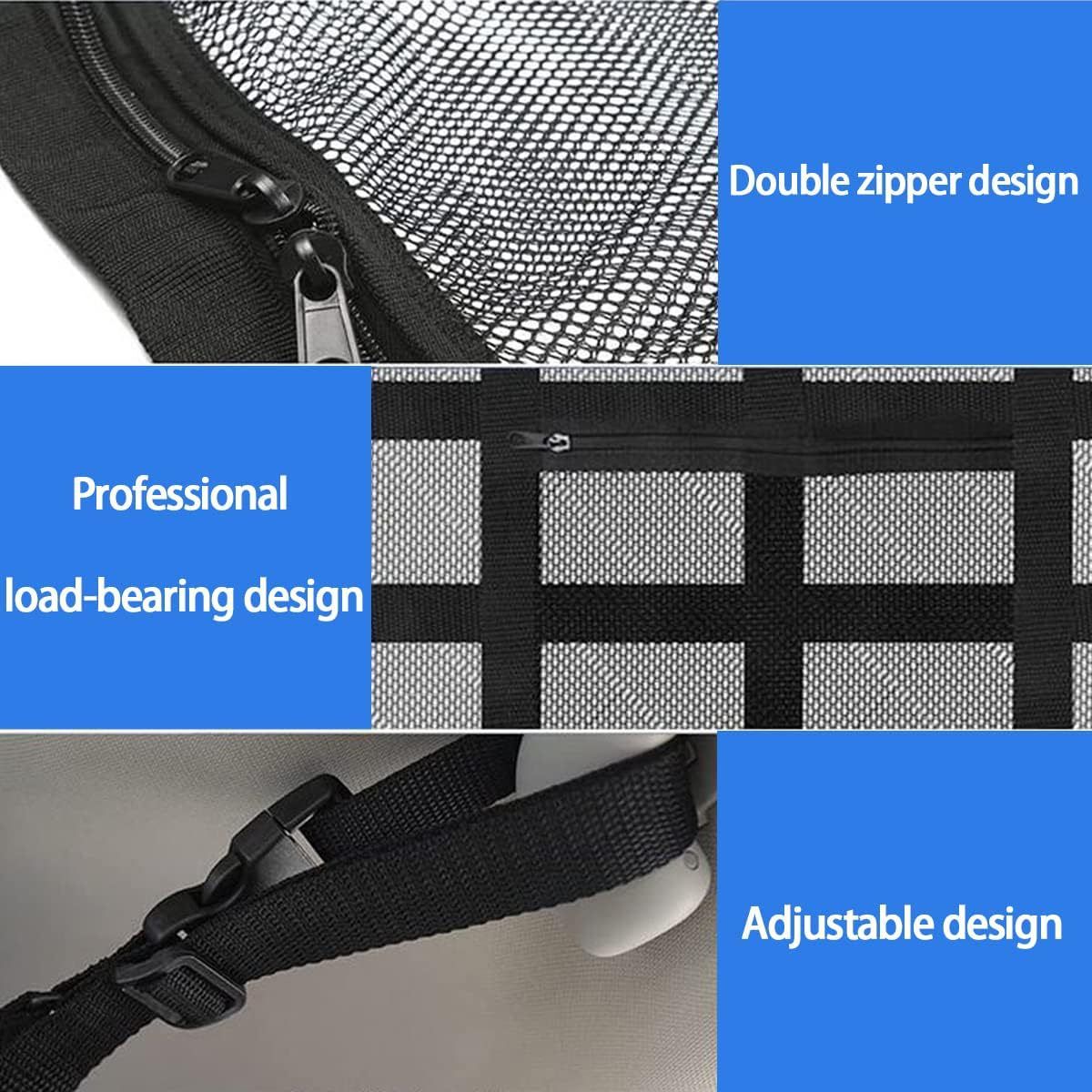 Car Ceiling Cargo Net Pocket, Strengthen Load-Bearing and Droop Less Mesh Organizer, Double-Layer Adjustable Buckle Roof — image 4
