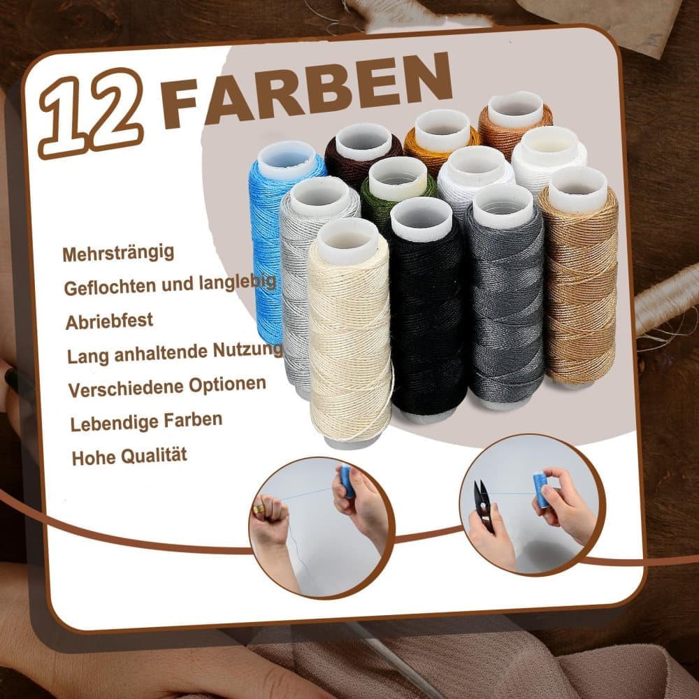 48-Piece Leather Sewing Kit with Needles, Scissors, Measuring Tape, Rivets and 12 Thread Colors — image 3