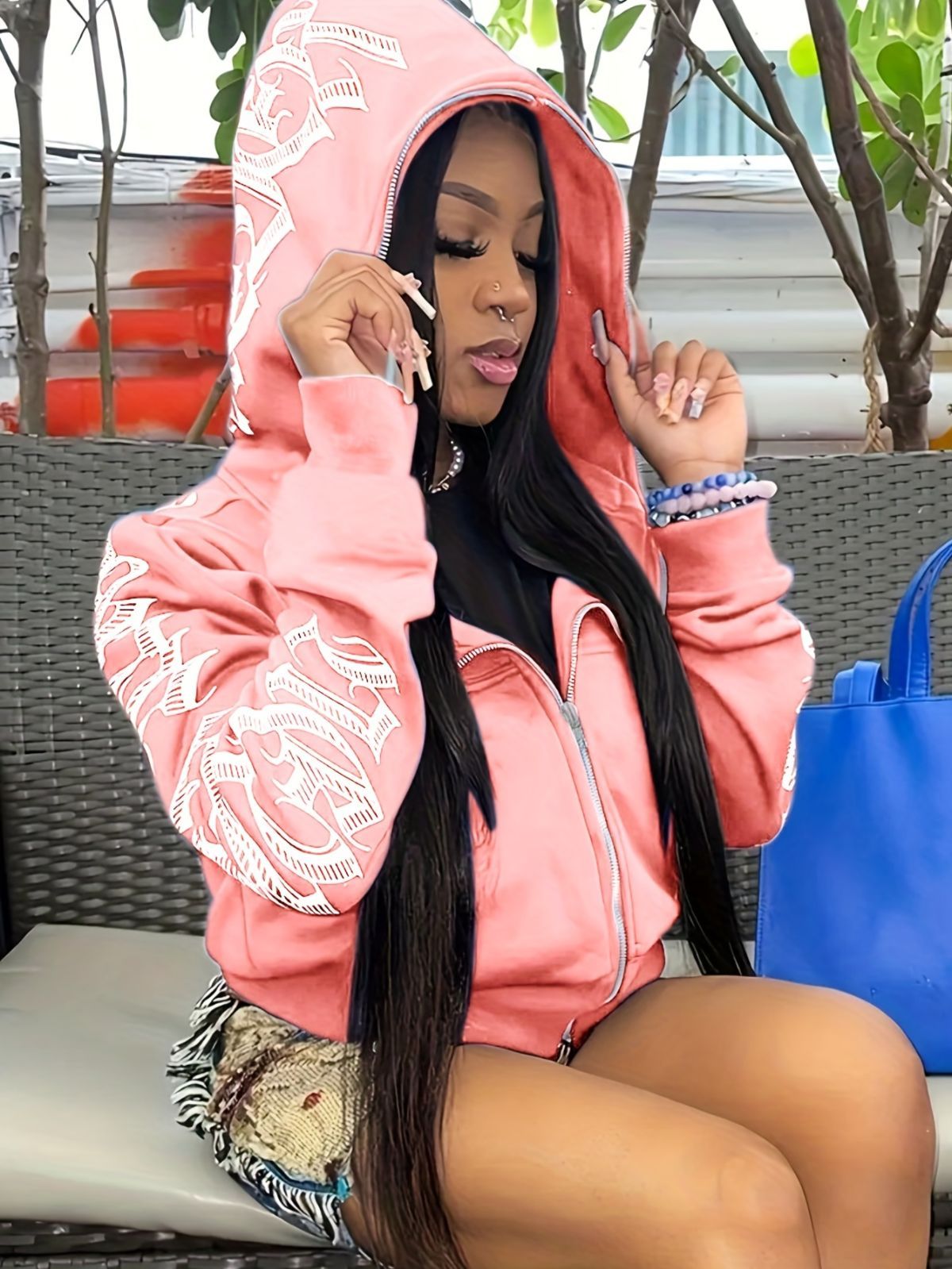 Y2k Hoodie Gothic Streetwear Women'S Zip-Up Jacket Letter Print Hoodie - Red - Size S(AU S/EU46) — image 6