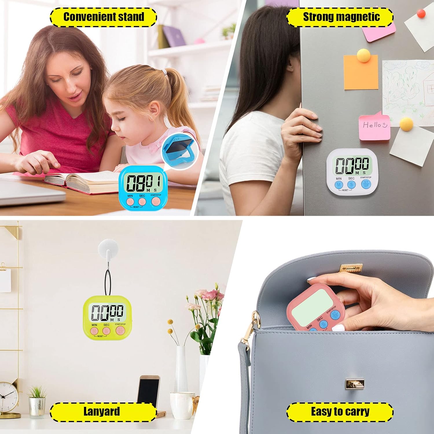 4-Piece Multi-Function Electronic Timer, Learning Management, Suitable for Kitchen, Study, Work, Exercise Training, Outdoor Activities(not Including Battery) — image 6