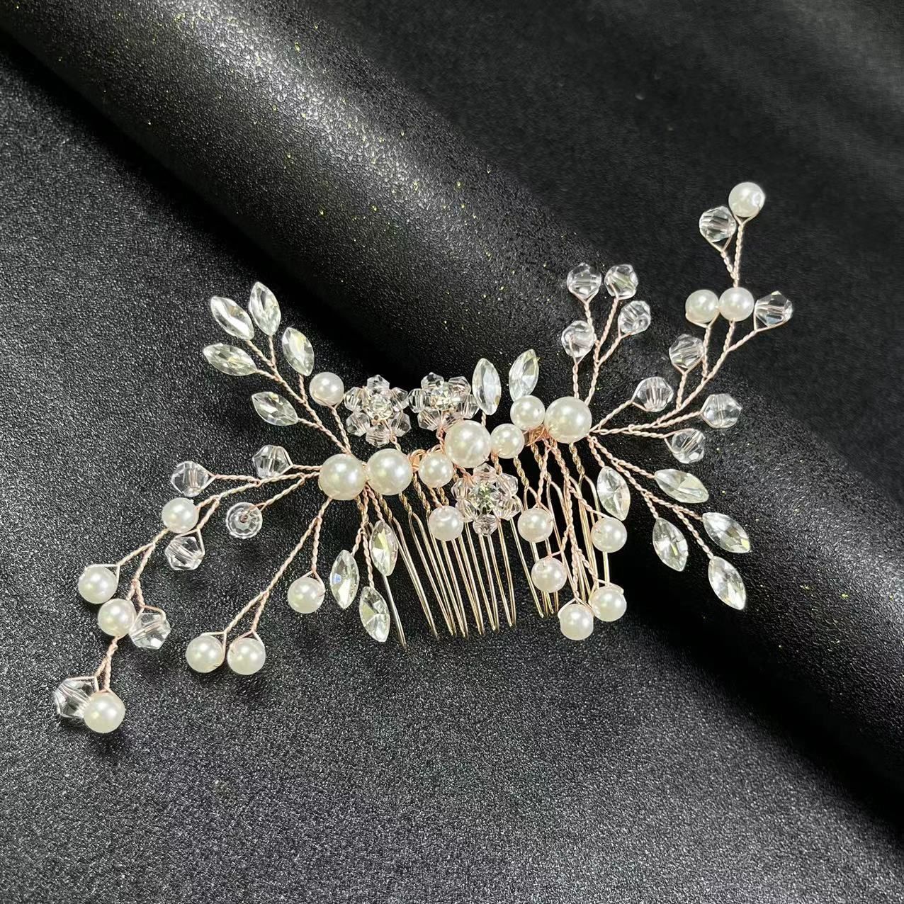 Silver Bridal wedding hair accessories Pearl Hair Comb Crystal Headdress Banquet Hair Accessories Bridal Headdress Insert Comb โ image 4