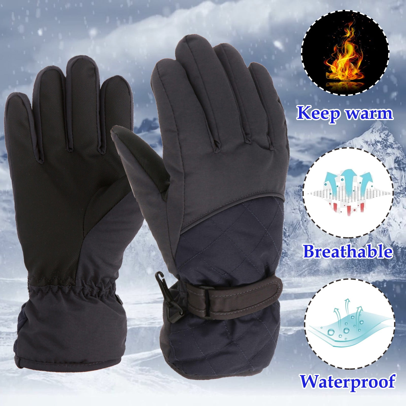Gloves For Kids Toddler Skis Kids Gloves Winter Gloves Thick Gloves Stretchy Warm Gloves Boys Girls 6-24 Months 6-11 Year AHA2 kids snow gloves Black โ image 2