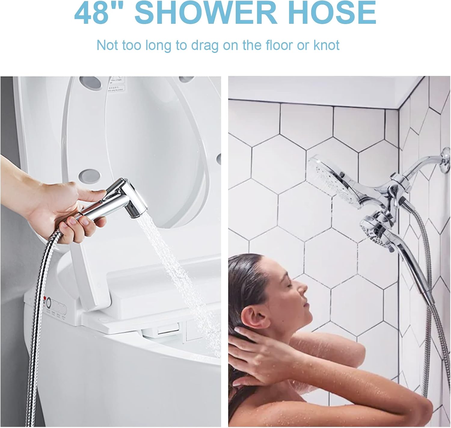 Shower Hose, 48 Inch Bidet Hose High Pressure Explosion Proof Toilet Hose for Bidet Sprayer Stainless Steel Electroplating Handheld Shower Hose Flex Hoses with — image 3