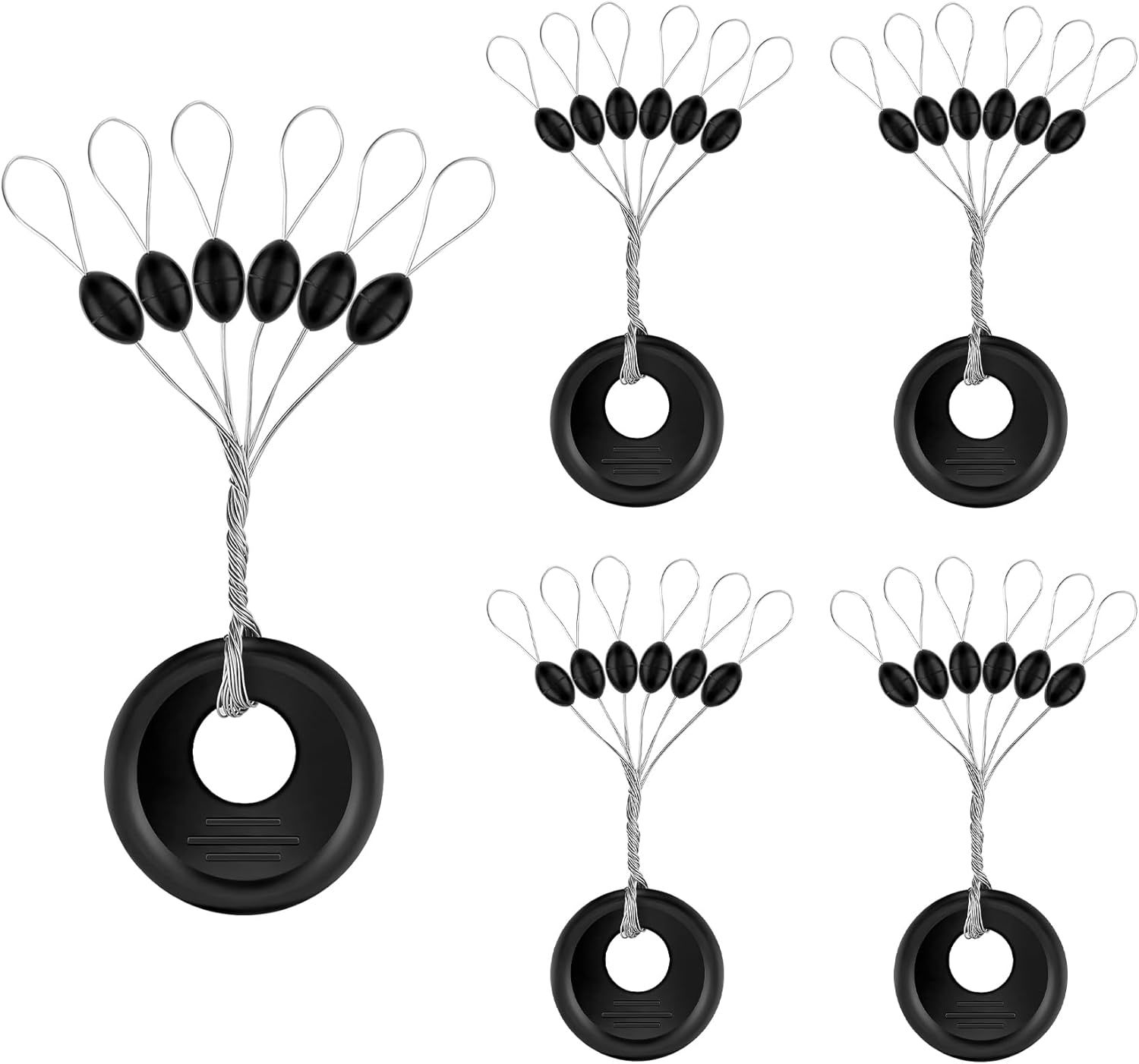 240 Pieces Middle-Sized Fishing Rubber Bobber Beads Stoppers 6 in 1 Black Float Sinker Stops(M)