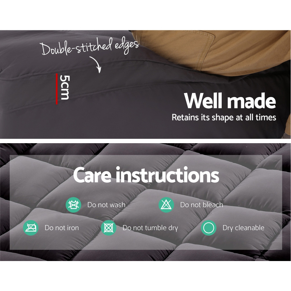 Giselle Bedding Bamboo Charcoal Filling Pillowtop Topper 1000GSM 5cm Thick Pillowtop Pad for Back Pain Relief Washable with 45cm Deep Pocket Single — image 3