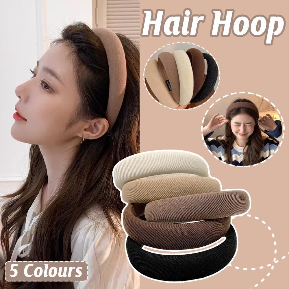 Ladies Headband Padded Hairband Wide Sponge Hair Hoop Solid Colour Accessories - Milk Tea — image 2