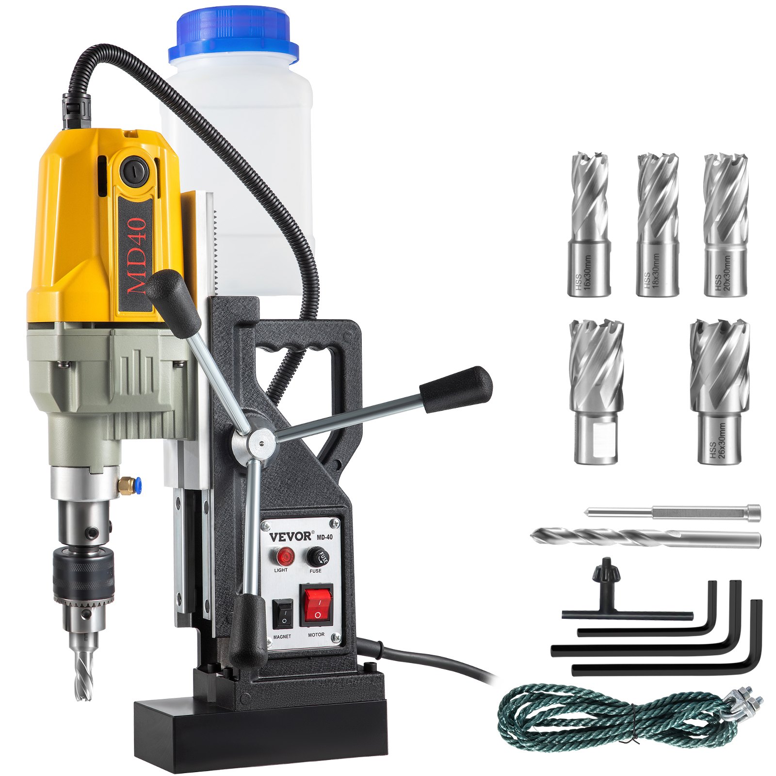 Magnetic Drill, 1100W 1.57" Boring Diameter, 2697lbf/12000N Portable Electric Mag Drill Press with 7 Bits, 580 RPM Max Speed Drilling Machine for any Surface