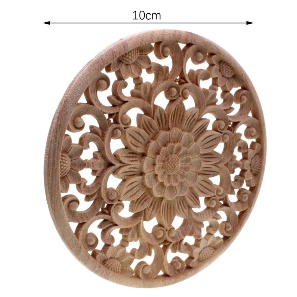 art wall hanging,Carved Flower Carving Round Wood Appliques For Furniture Cabinet Unpainted Wooden Mouldings Decal Decorative โ image 3