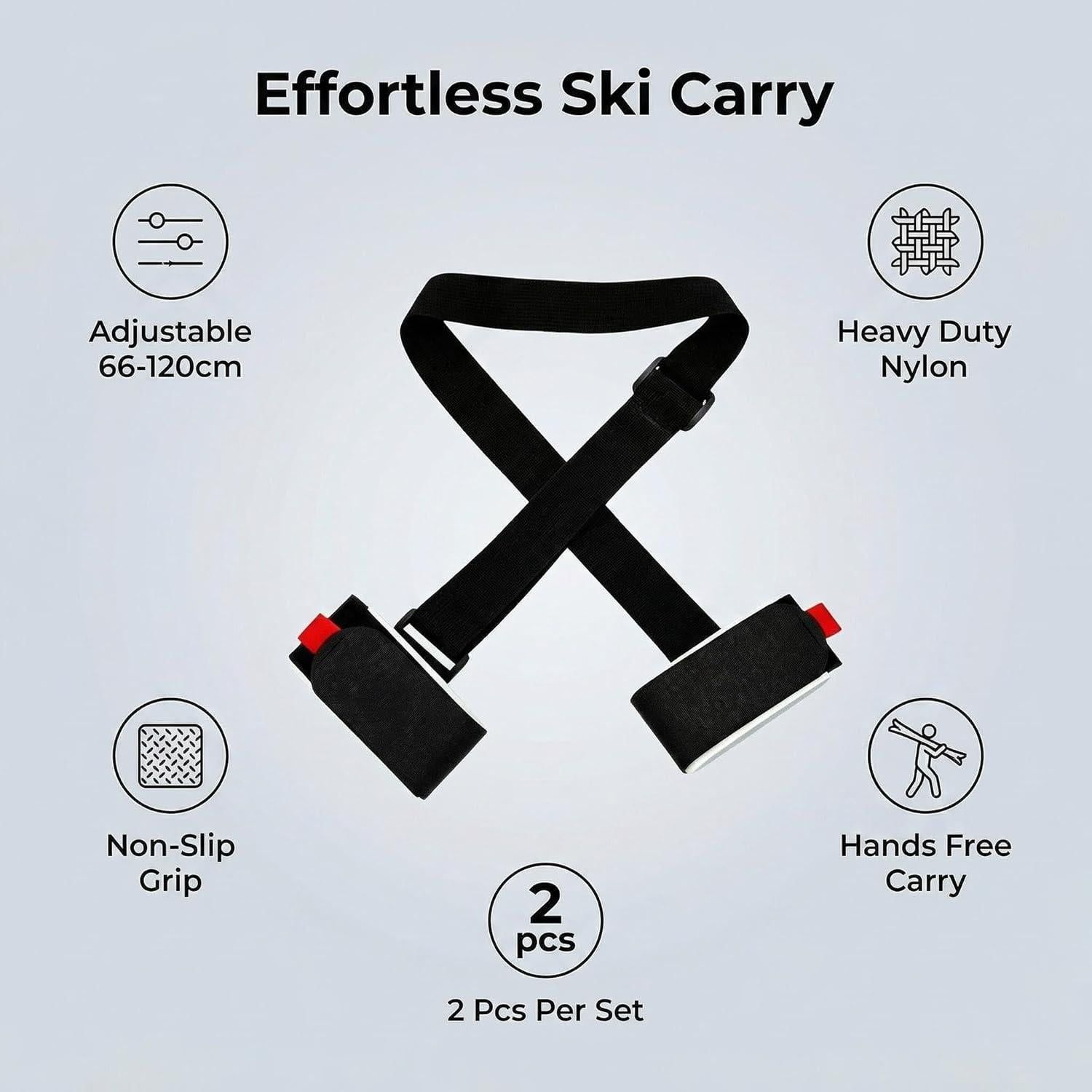 2-Pack Premium Ski and Pole Carrier Straps Adjustable and Cushioned Skiing Shoulder Straps with Hook Fasteners for Adults, Durable Nylon Ski and Snowboard — image 3