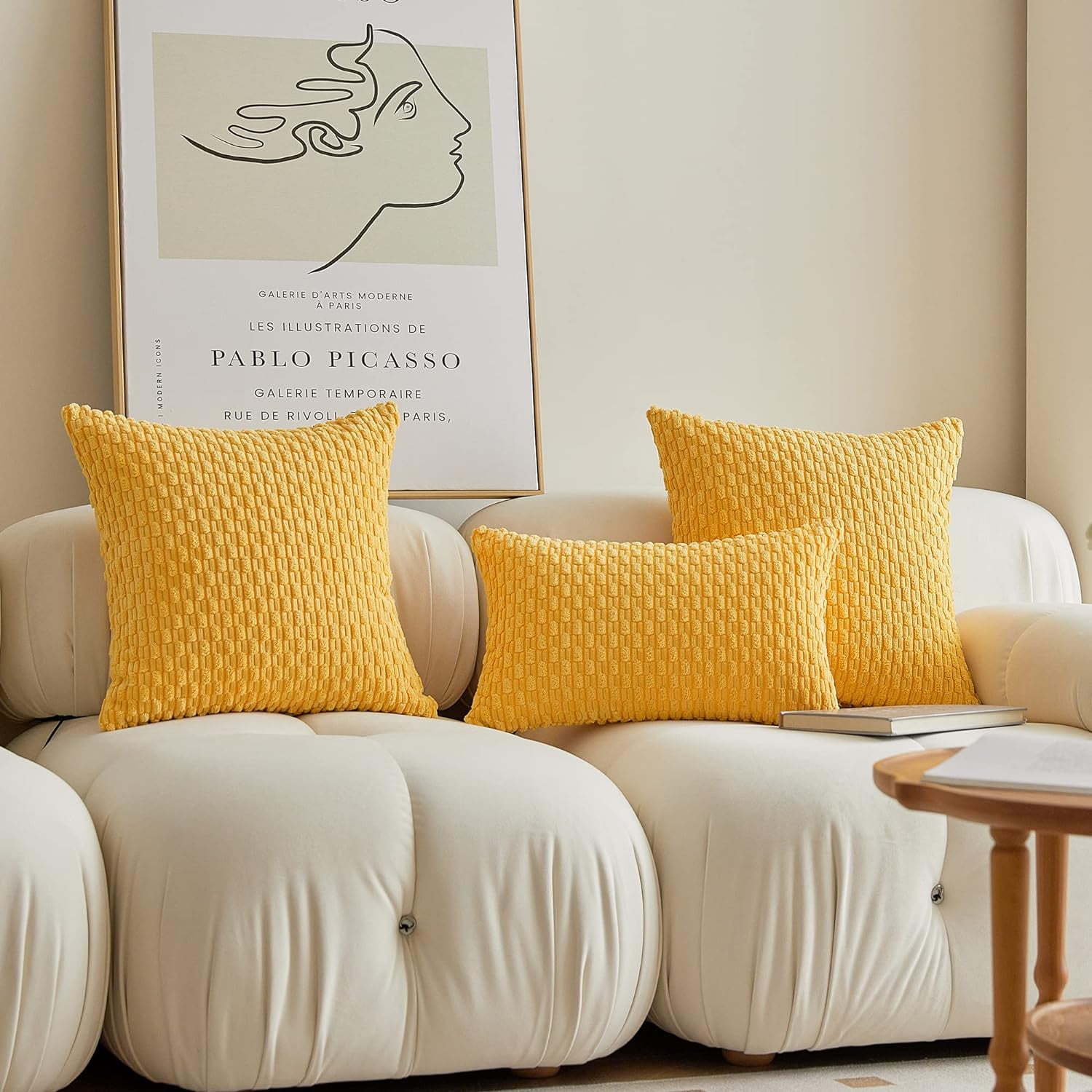 2 Pack Striped Velvet Corduroy Pillow Covers, Decorative Throw Cushion Cases for Couch, Sofa and Bed, 22 x 22-Inch, Yellow — image 4
