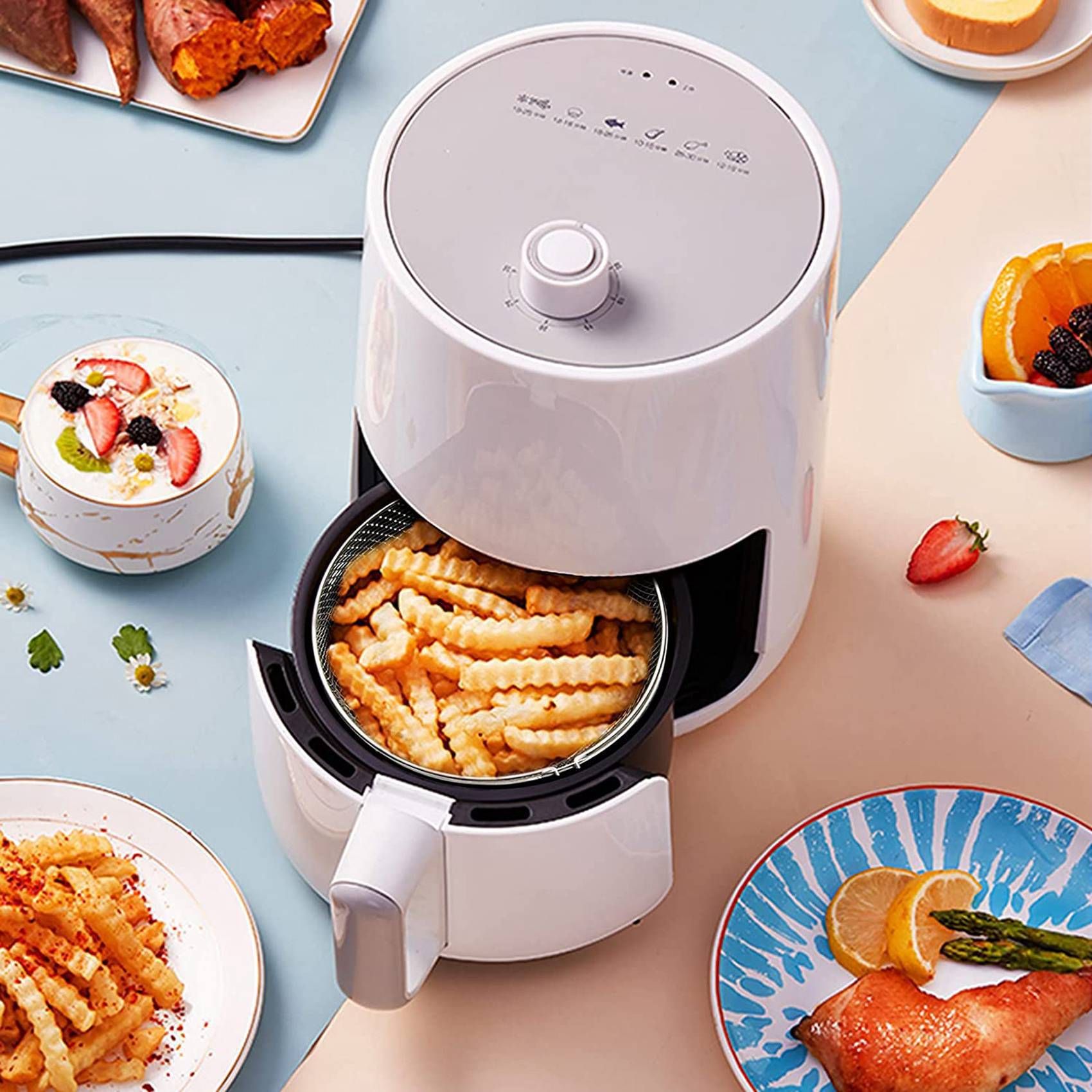 21CM Air Fryer Mesh Basket Stainless Steel Steamer Basket for Air Fryer Metal Air Fry Crisper Basket with Handle Air Fryer Accessory — image 2
