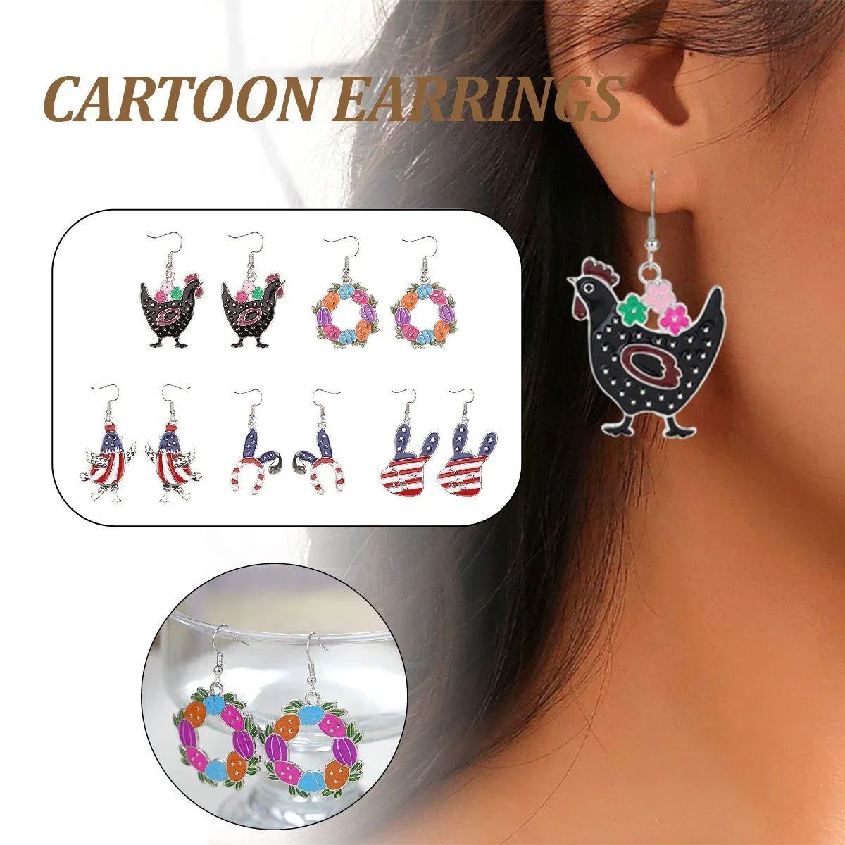 Cute Cartoon Earrings Funny Jewelry Gift for Girls Perfect for Birthdays Parties - Black rooster โ image 2