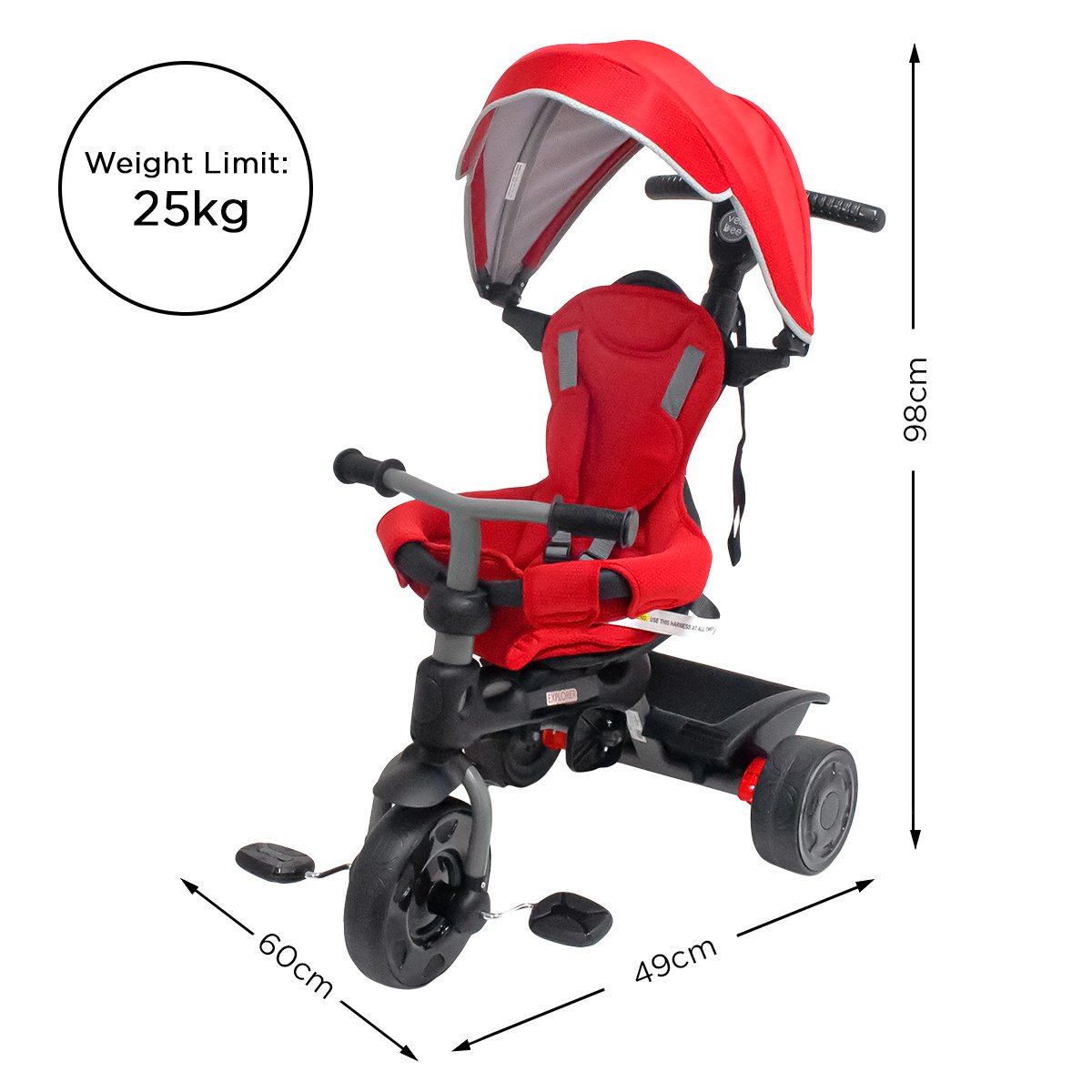 Veebee Explorer 3-stage Kids Trike With Canopy - Red โ image 2