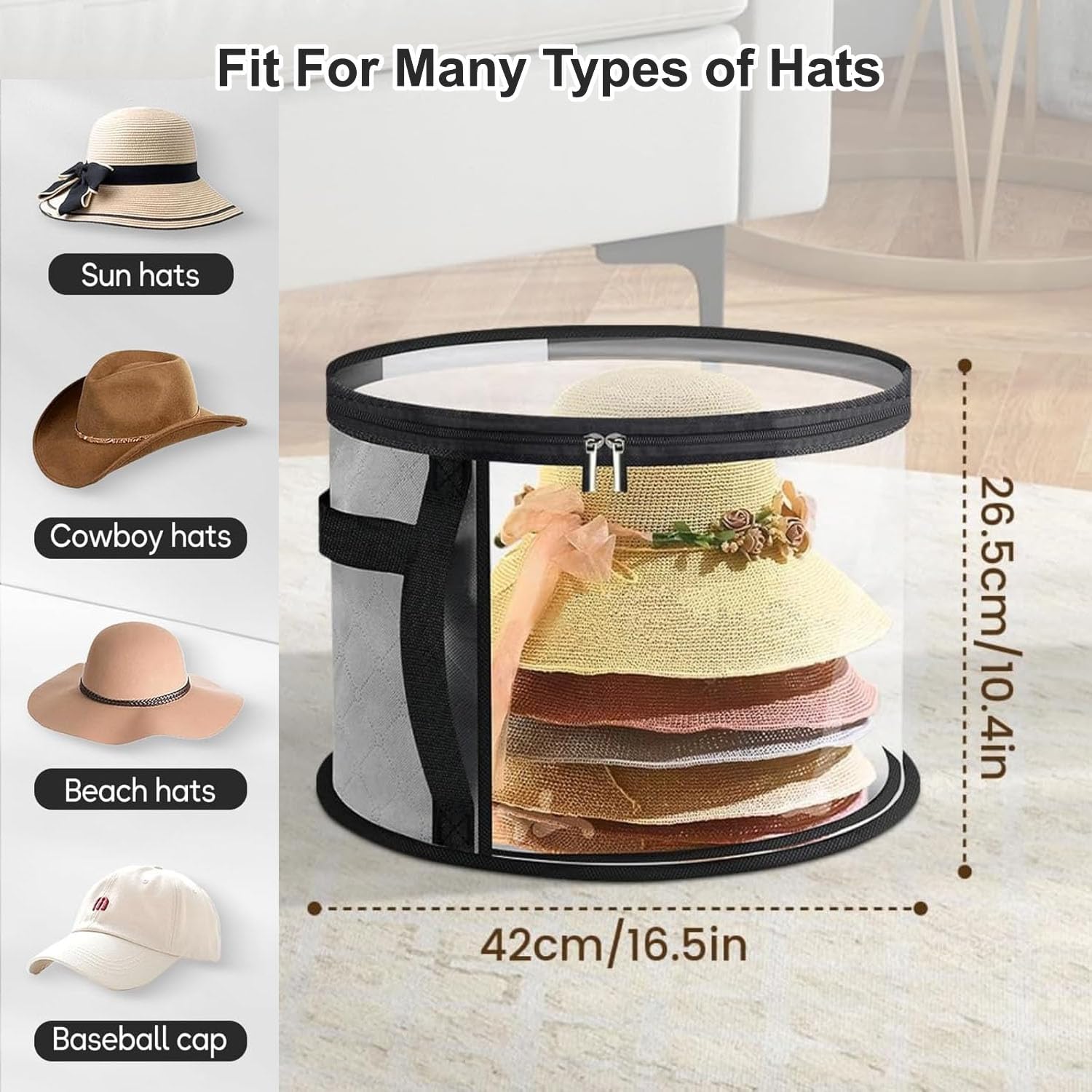 Oversized Transparent Hat Storage Bag for 5-7 Hats Men Women Portable Cowboy Hat Case with Zipper Handle Dustproof Multipurpose Organizer — image 5