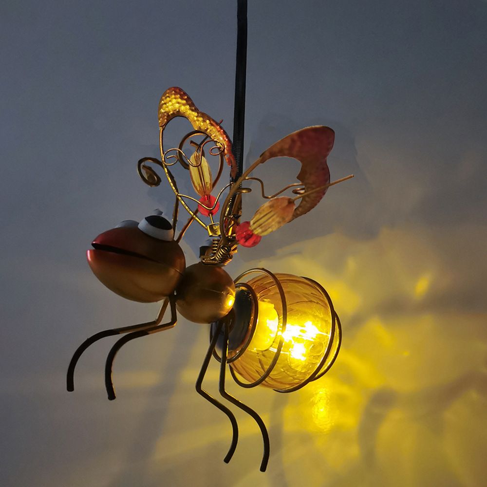2pcs Solar-Powered Hanging Bee Light - Metal LED Outside Bugs with Bouncy Springs - Solar Fairy Lights for Outside Garden Decor Backyard Balcony Porch Spring — image 4