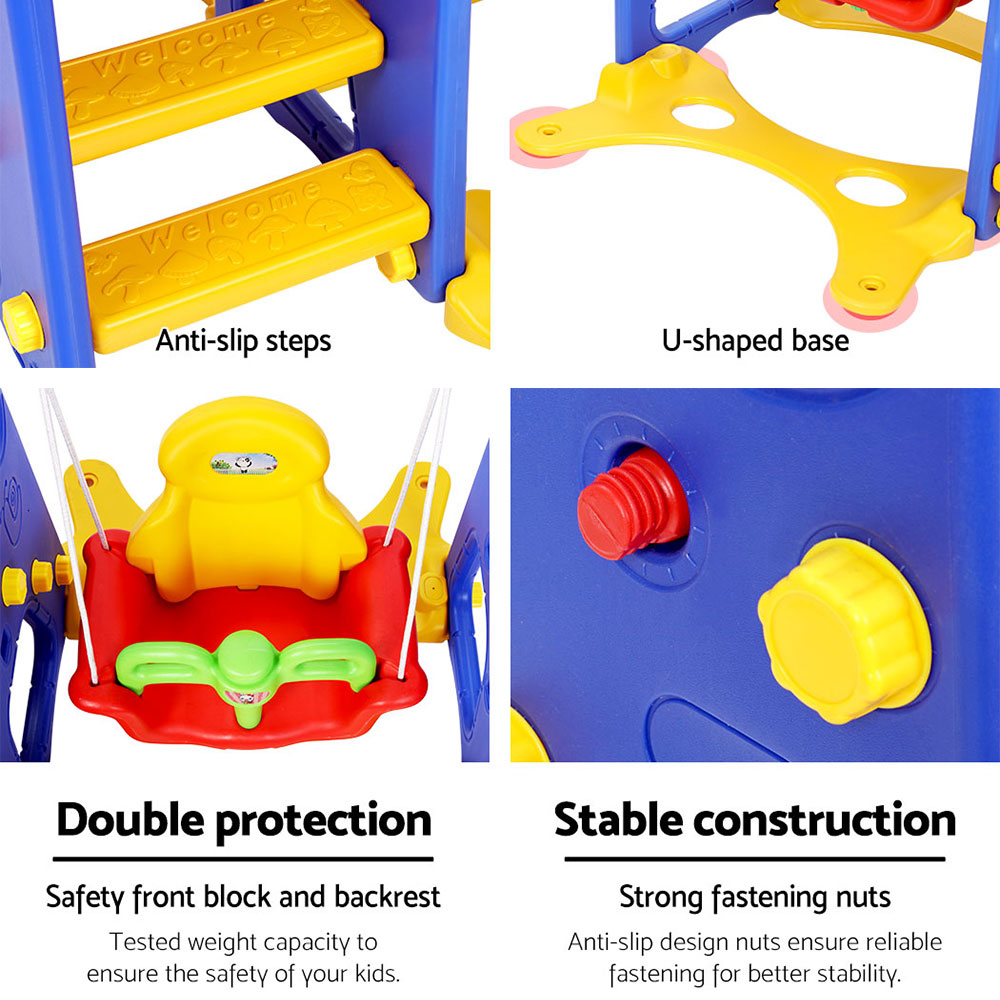Keezi Kids Slide Swing Set Basketball Hoop Outdoor Playground Toys 120cm Blue — image 5