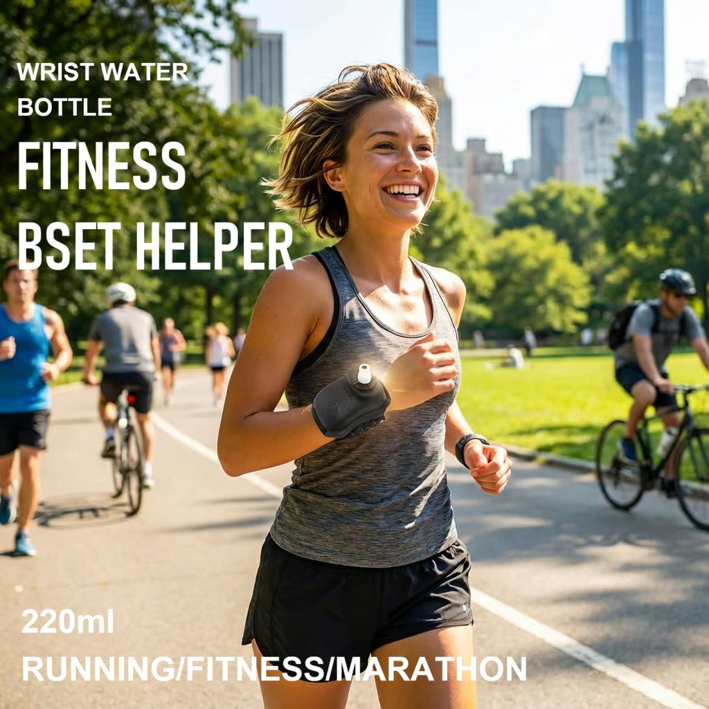 Wrist Water Bottle 7oz Hydration Flask – Hands-Free Leak-Proof Silicone Drink Container for Running, Cycling, Hiking & Fitness Training (Black) — image 2