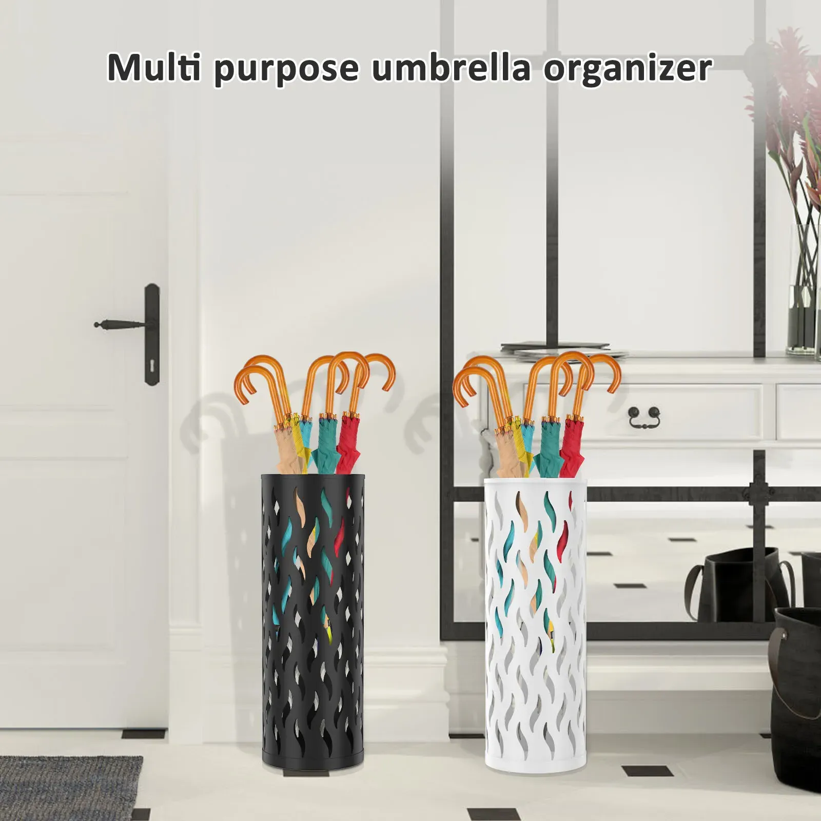 Metal Umbrella Stand in Black - Hollowed Design, 15x15x42cm, Holds 4-6 Long Umbrellas โ image 2