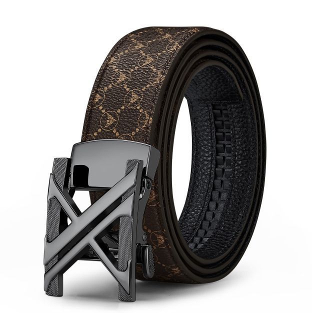Men'S Genuine Leather Belt X-Shaped Buckle Men'S Accessories Trendy Belt - Gun buckle khaki strap - Size 115cm — image 2