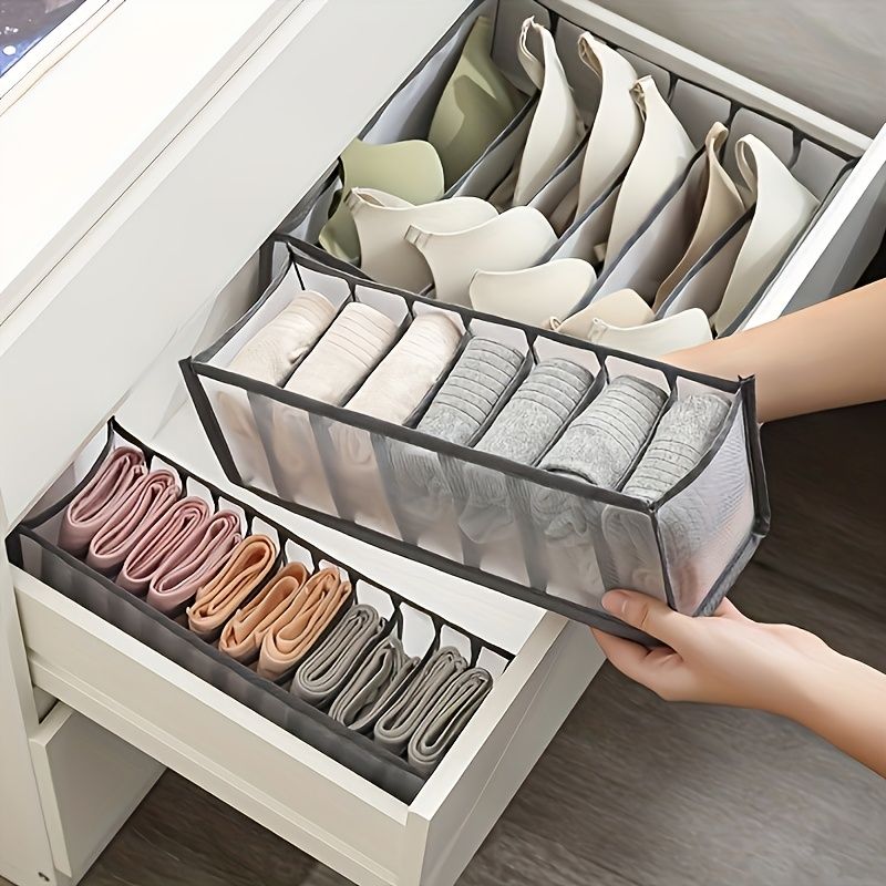 3-Piece Mesh Socks, Underwear & Belt Organizer – Nylon Drawer Dividers, 7 Compartments — image 4