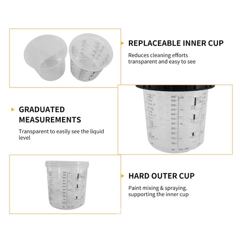 50 Sets Paint Spray Gun Cup Lids Liners Kit with Micron Filter 600ML Clear — image 4