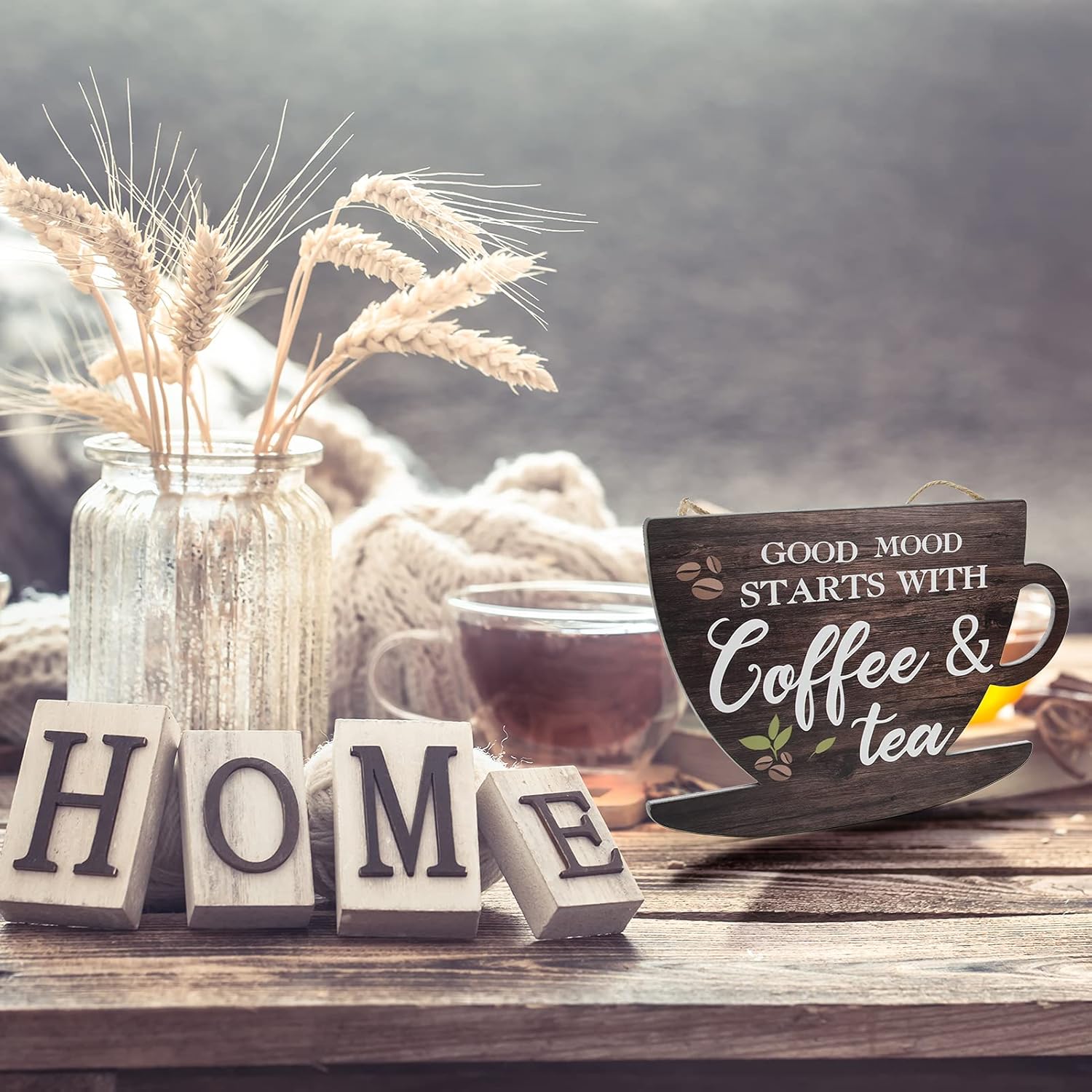 Wooden Coffee Sign Good Moon Starts with Coffee & Tea Hanging Plaque Coffee Sign Farmhouse Decorative for Kitchen Bar Decor Coffee Lover โ image 5