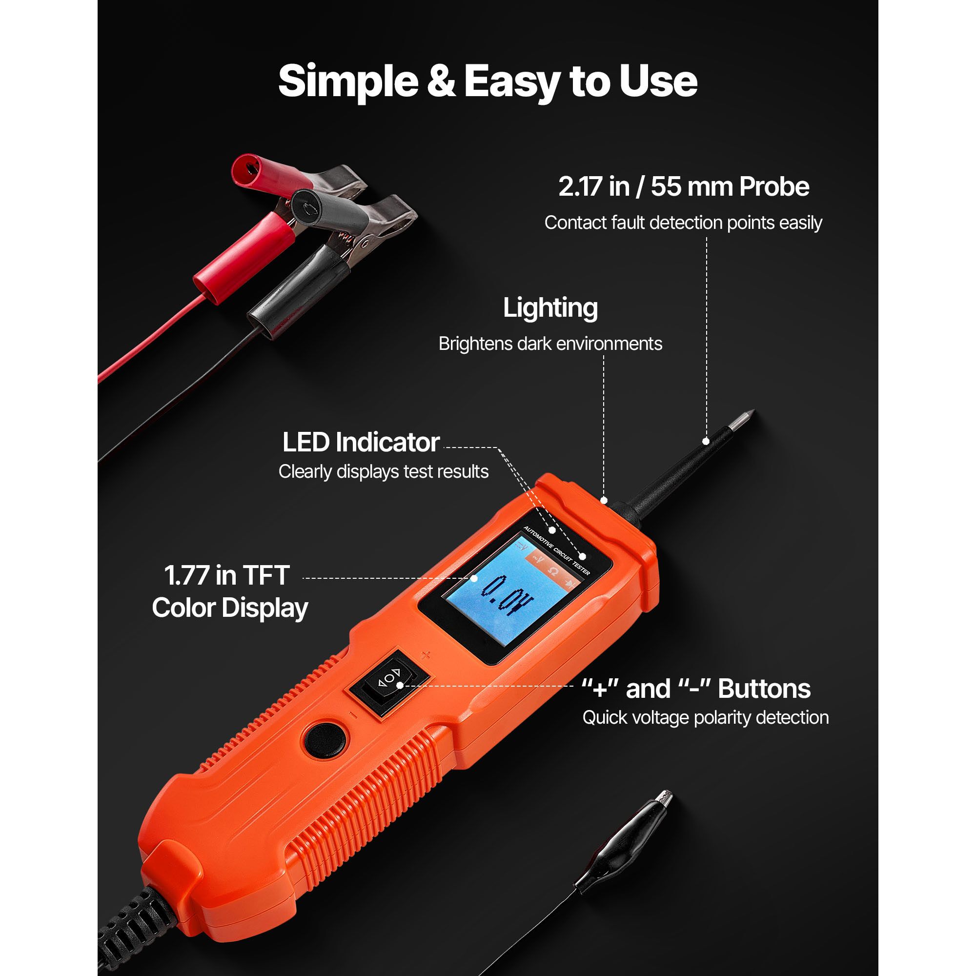 Automotive Circuit Tester, 8 - 35 DCV Power Circuit Probe Tester with TFT Color Display and Lighting, Automotive Power Tester Probe with 13 ft / 4 m Cable, ABS — image 6