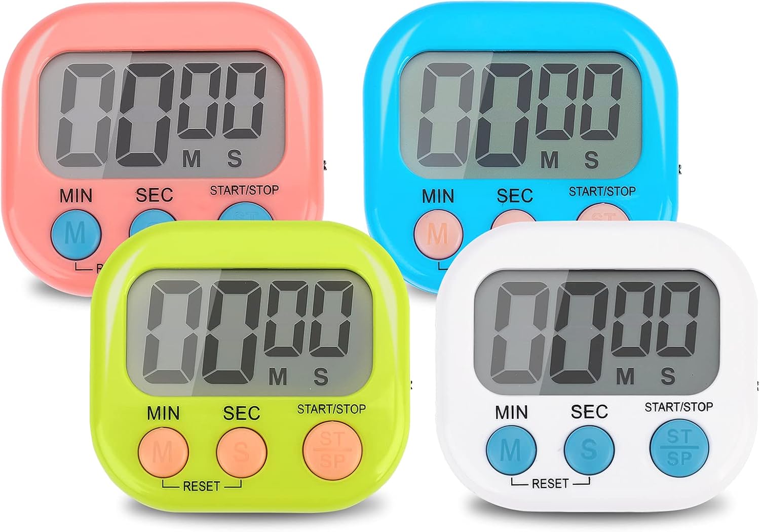 4-Piece Multi-Function Electronic Timer, Learning Management, Suitable for Kitchen, Study, Work, Exercise Training, Outdoor Activities(not Including Battery)