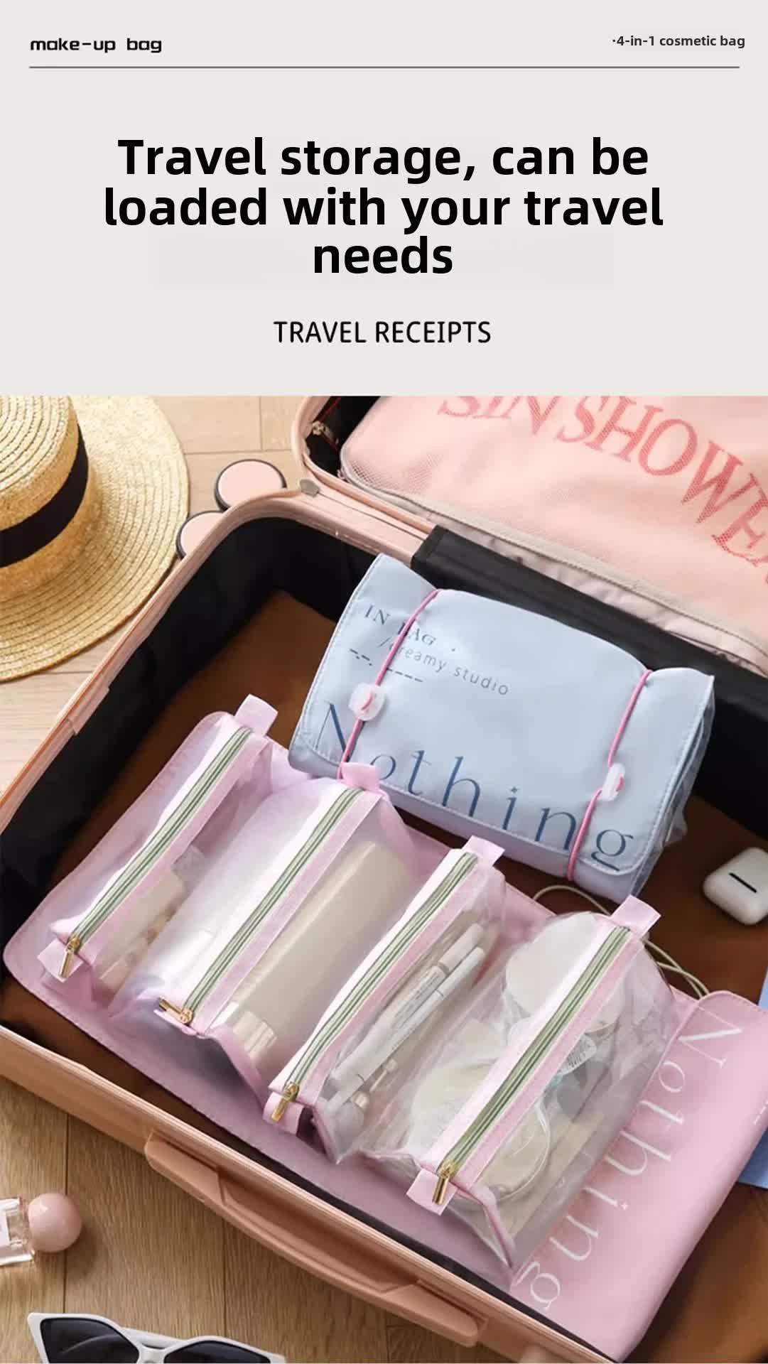 Beige Portable 4-in-1 Cosmetic Storage Bag, Removable Travel Organizer for Makeup, Toiletries, and Small Accessories โ image 5