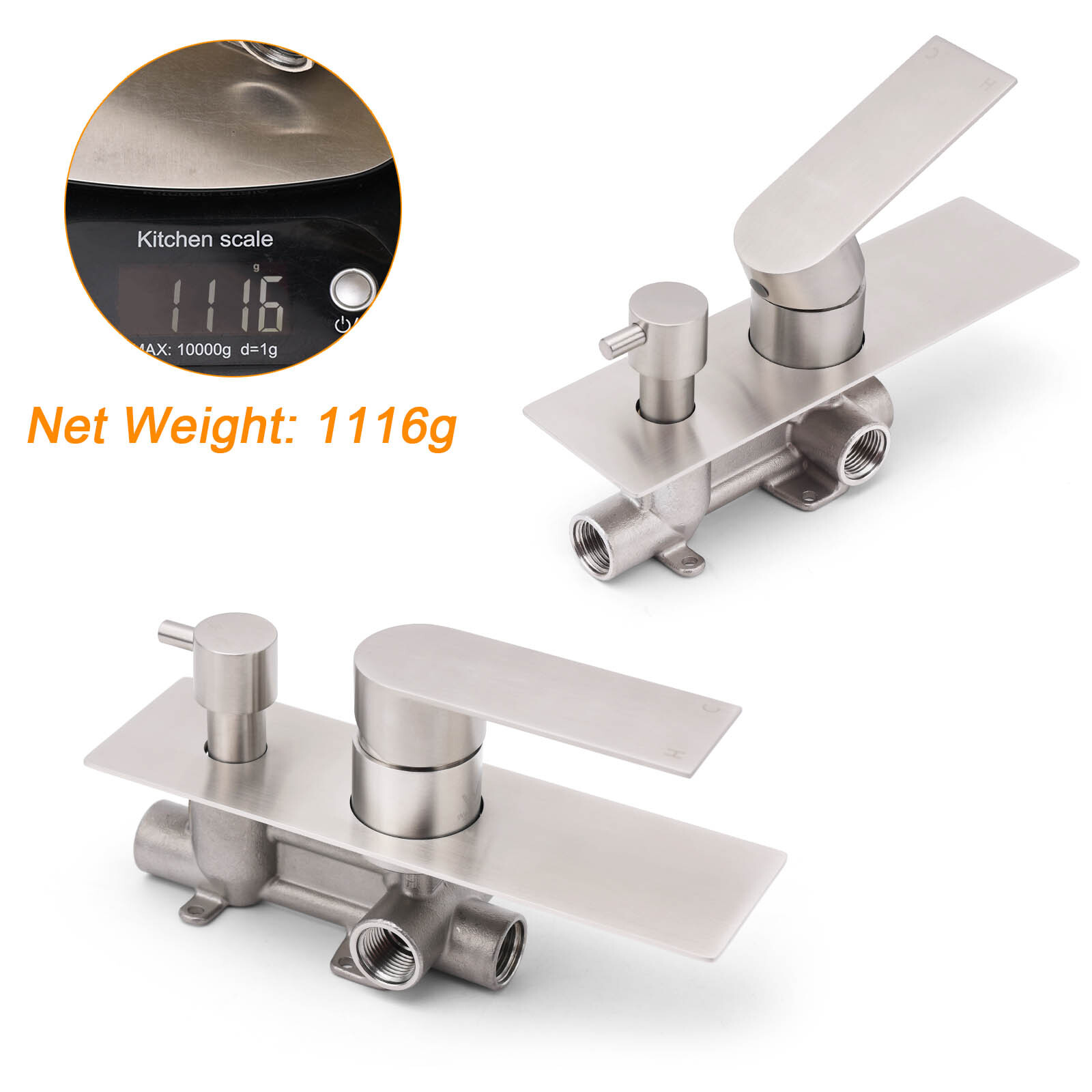 Brushed Nickel Silver Square Stylish 1/2inch Shower Mixer Diverter 2 Way Switch โ image 3