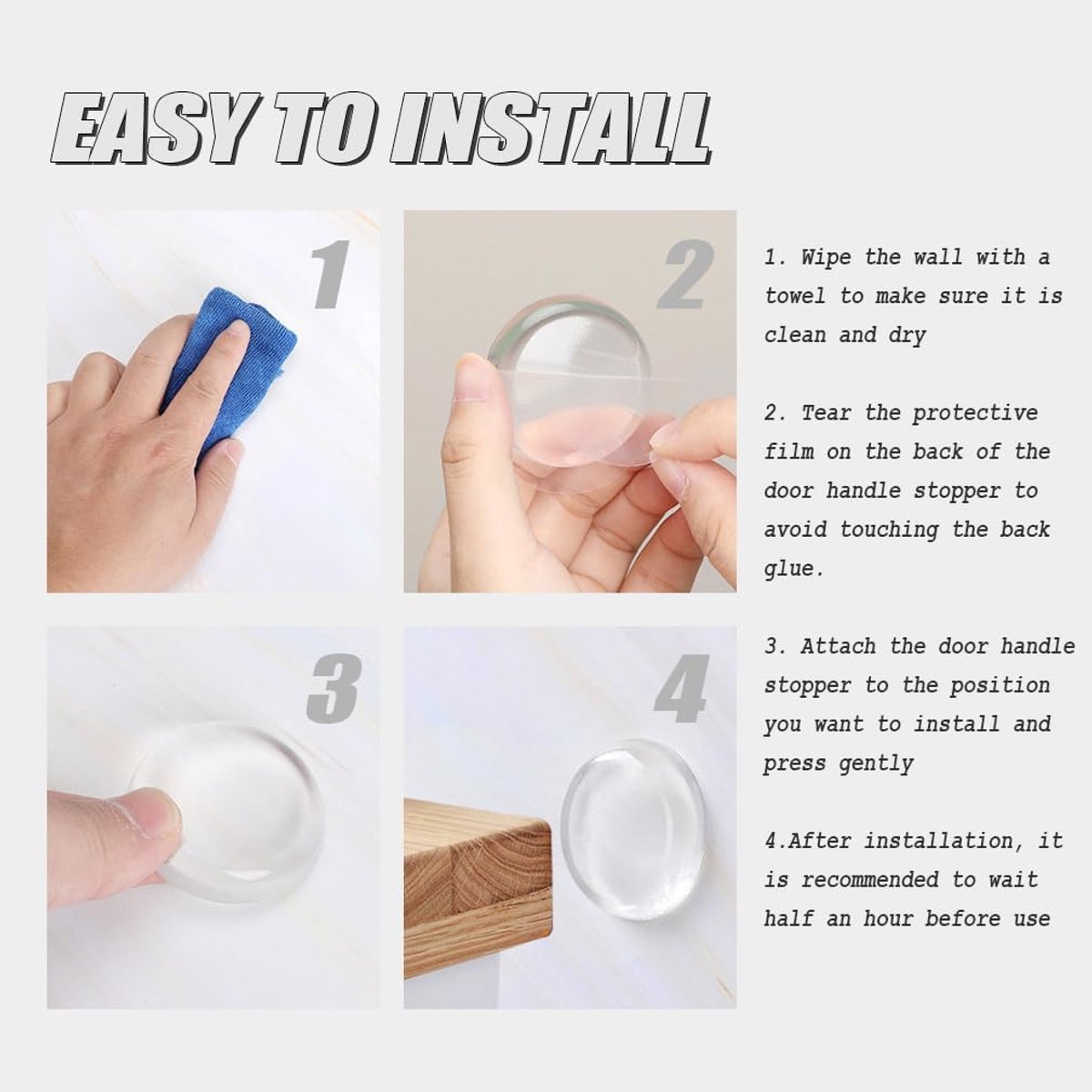 6 pieces - door stoppers - 40*40*8 mm - wall stopper for door handle - self-adhesive wall protector - silicone door stoppers - soft door damper - round wall โ image 2