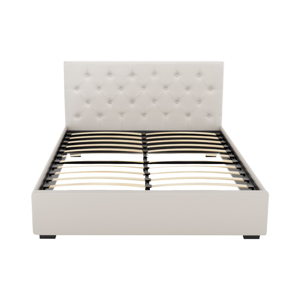 Artiss Bed Frame Double Size Gas Lift Beige VILA — image 3