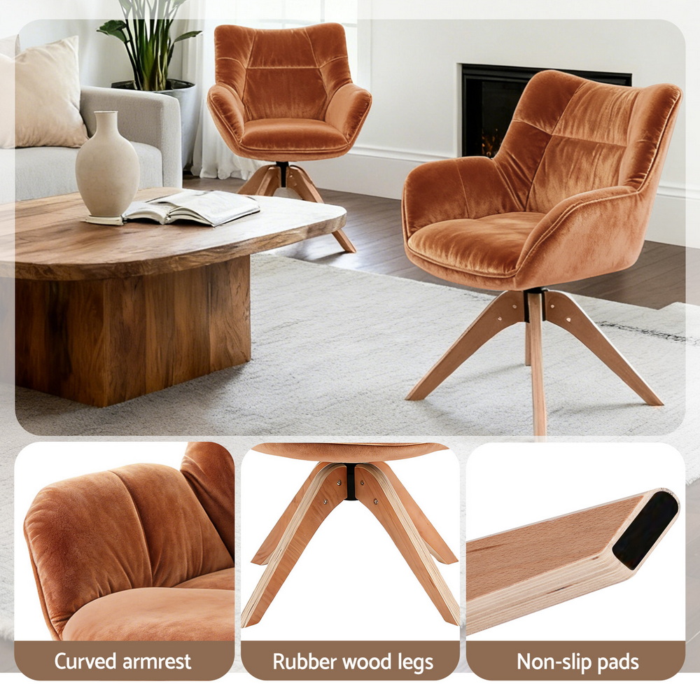 Artiss Swivel Chair Armchair Nursing Velvet Brown — image 5