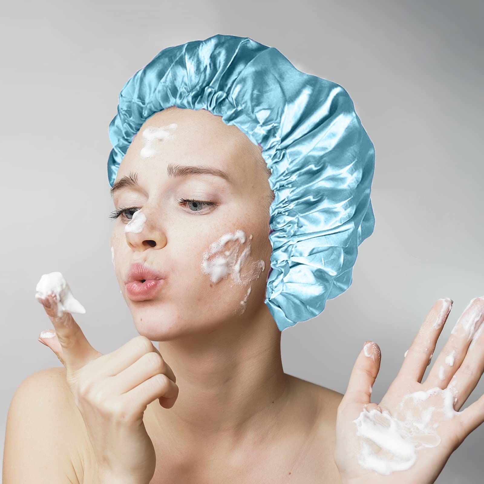 2 pcs Reusable Shower Caps For Women Waterproof Large Shower Cap, Hair Caps Double Layers Shower Cap For Women Hair Protection — image 5