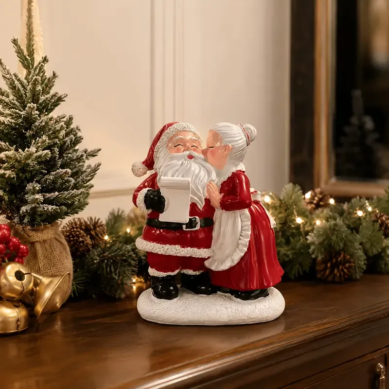 1pc Santa and Mrs. Claus Kissing Resin Figurine, Sweet Couple Christmas Desktop Decoration, Home Bedroom Desk Cute Collec — image 4