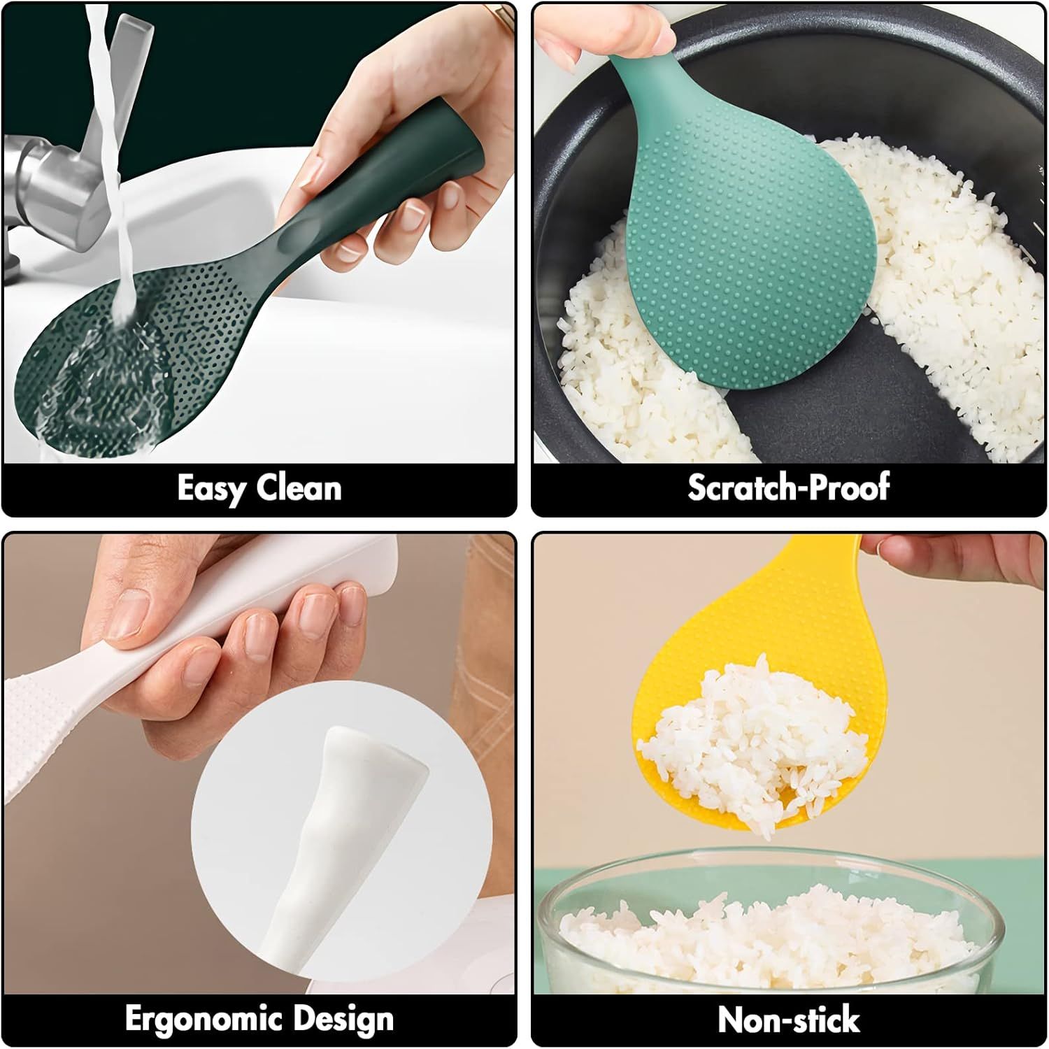 Silicone Standing Rice Spatula with Non-Stick Paddle, Heat Resistant Rice Cooker Spoon, Serving Spoon for Grains (White) — image 5