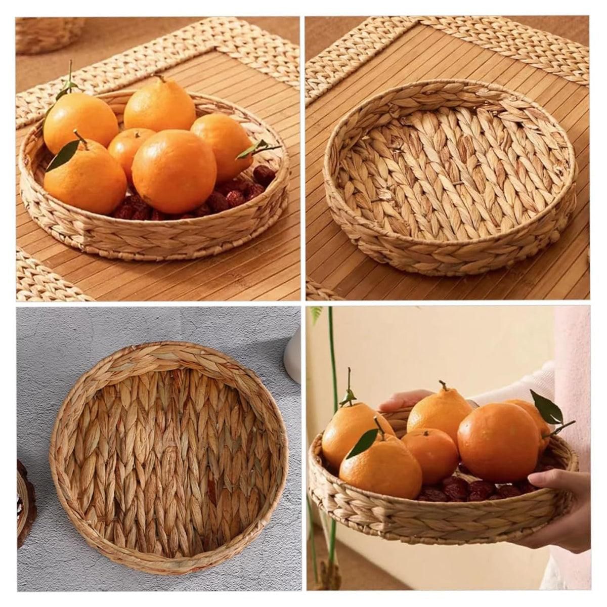 2pcs Rattan Fruit Tray Decorative Storage Trays Multipurpose Shelving Organizer - Circle โ image 5