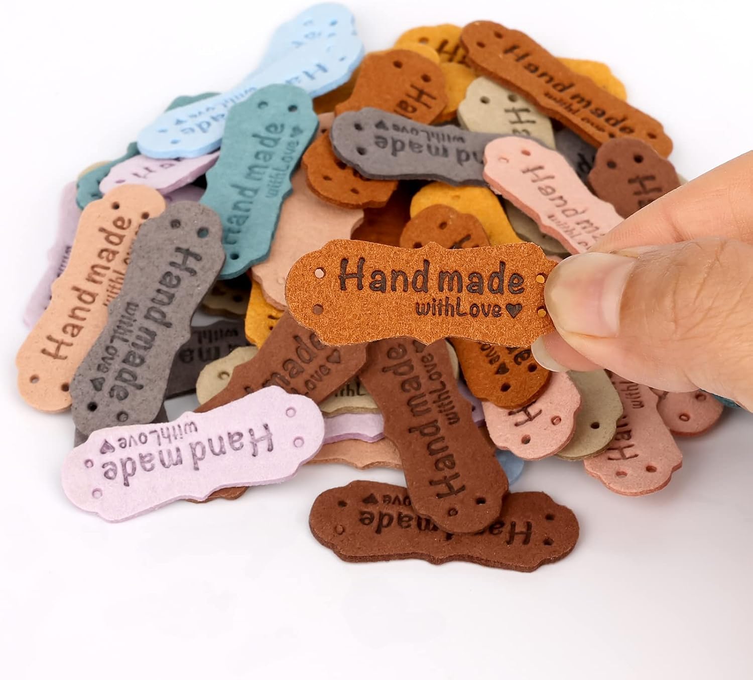 SAVITA 50 x Handmade Leather Labels with Microfibre Woven Leather Labels with Love Hearts for Crafts, Knitting, Handbags, Clothes (10 Colours) โ image 4