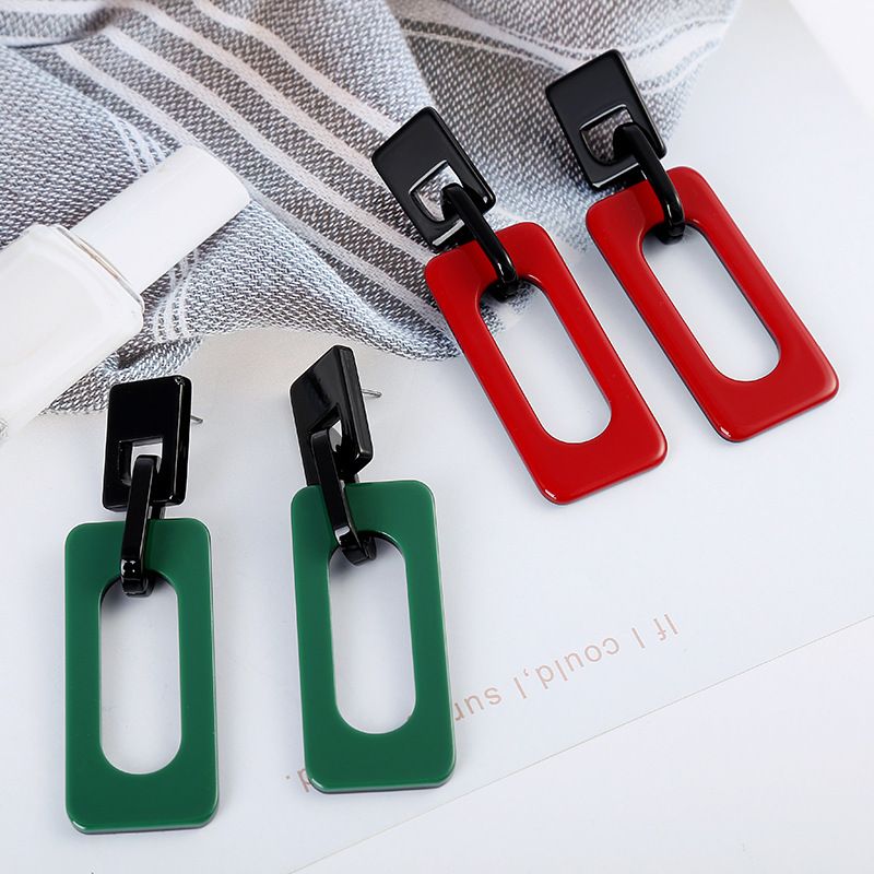 2 pairs Fashion Retro Simple Acrylic Splicing Rectangle Hollow Earrings for Women Exaggerated Statement Dangle Drop Earrings โ image 2