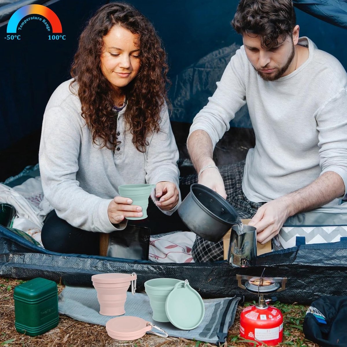 Foldable Cup - 4 Pieces - Pocket Cup - Silicone Cup - Pocket Cup - Travel Cup - Coffee / Tea Cup - 180 ml - Reusable - Foldable - On the Go - Camping — image 4