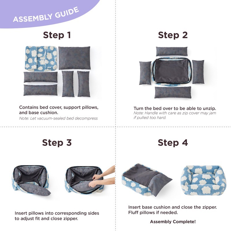 76x60x20 CM Cute Square Plush Pet Bed with Removable Cover & 5 Bolsters Support - Purple Plaid Machine Washable Calming Dog & Cat Sofa โ image 4