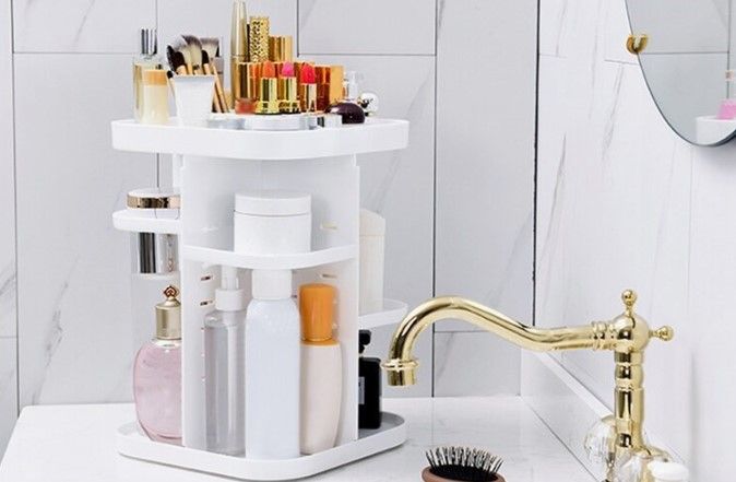360 Rotating Large Capacity Makeup Organizer for Bedroom and Bathroom (White) โ image 5