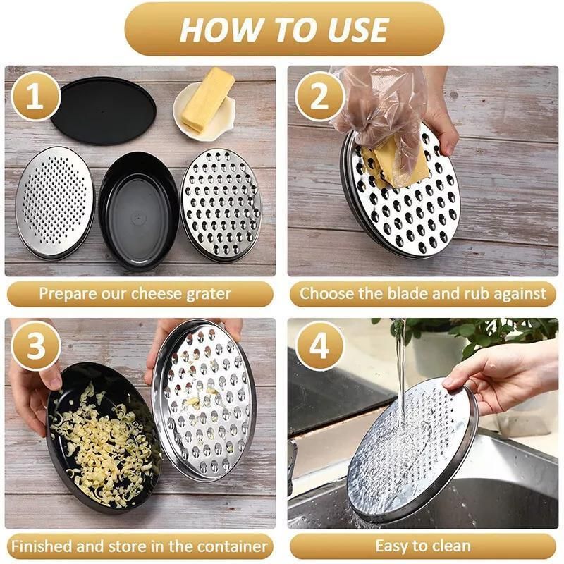Stainless Steel Kitchen Cheese Grater with Container Storing Fruits Cheese Box - Grey — image 6