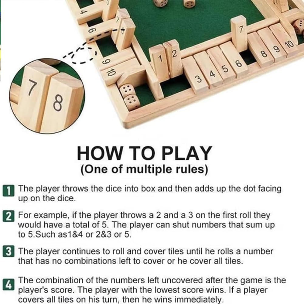Shut The Box-Wooden Dice Board Game, Funny Family Shut The Box Game 2-4 Player, Board Games Gift for Family and Friends, Educational Table Math Games for ā image 5