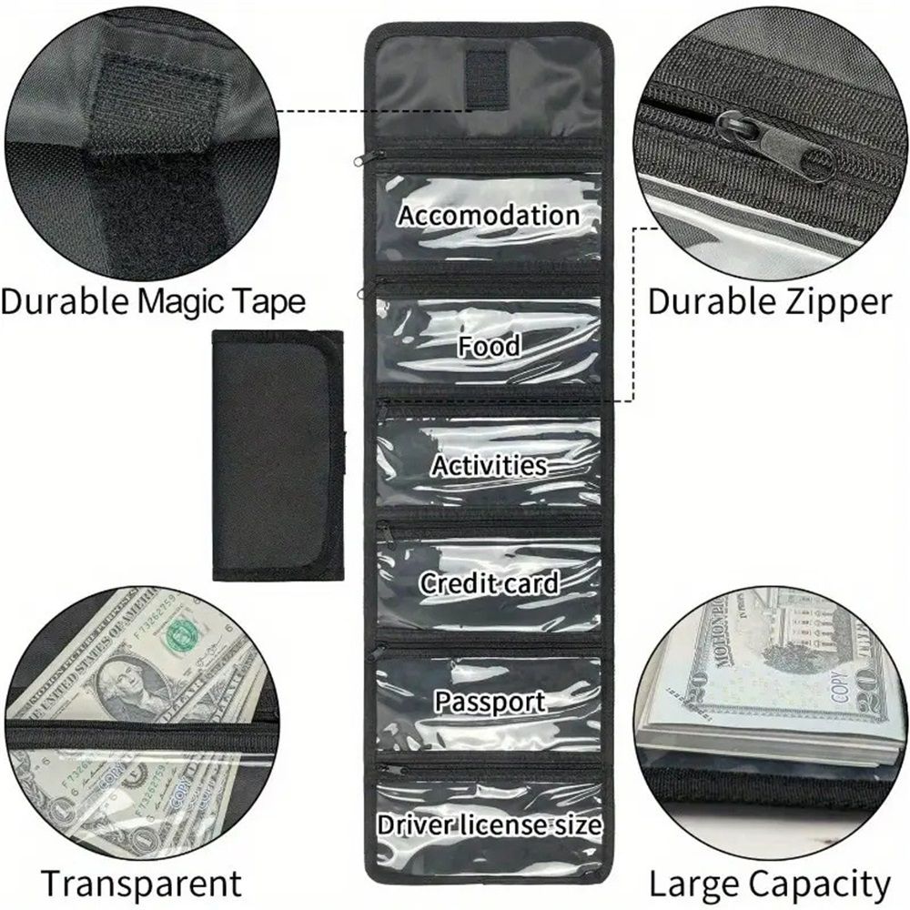 Money Organizer for Cash with 6 Zippered Pocket Multipack Money Pouch, Cash Bill Organizer, Money Bag Small Travel Money Holder for Budgeting, Receipt and Tips — image 3