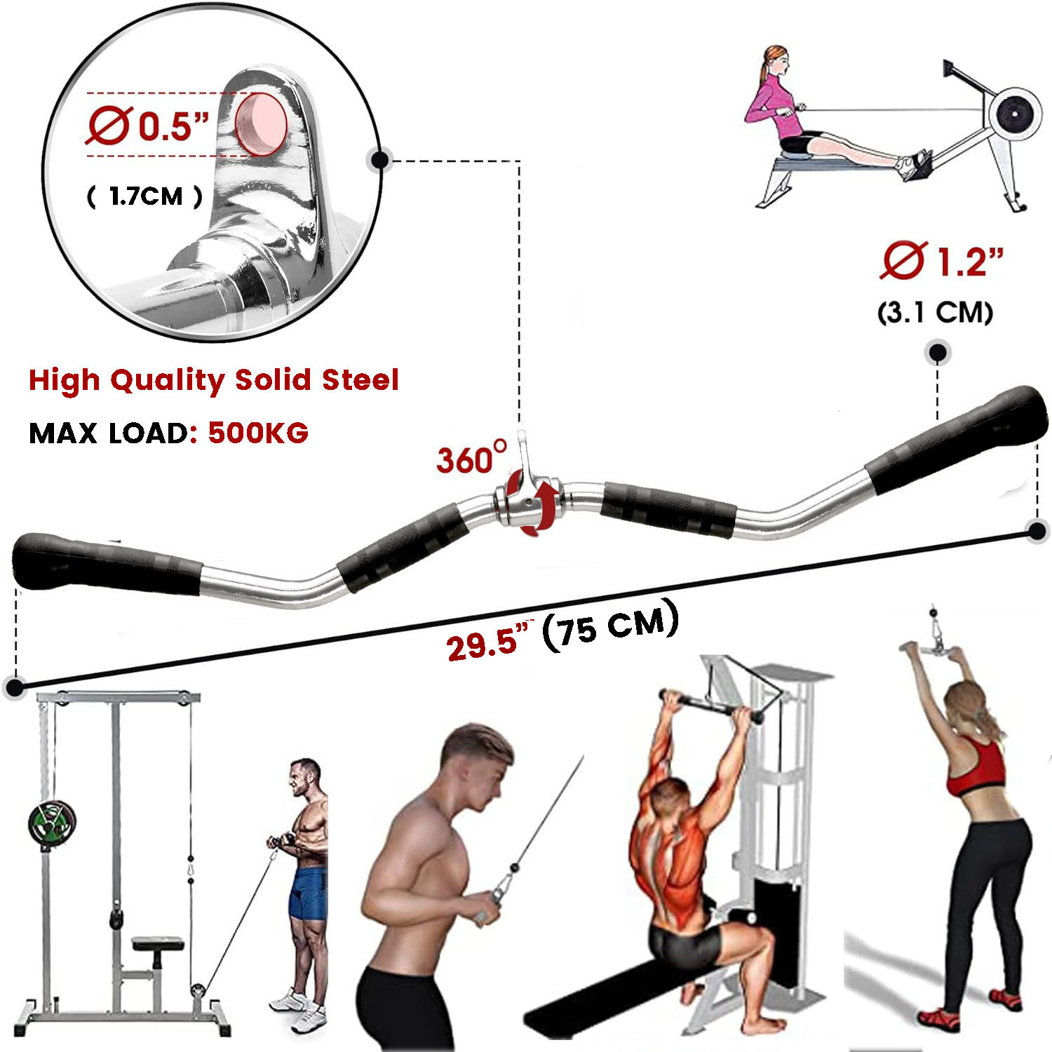 75cm Tricep Press Pulldown Bar Cable Machine Revolving LAT Pull down Bar Rotating Curl Bar โ image 4