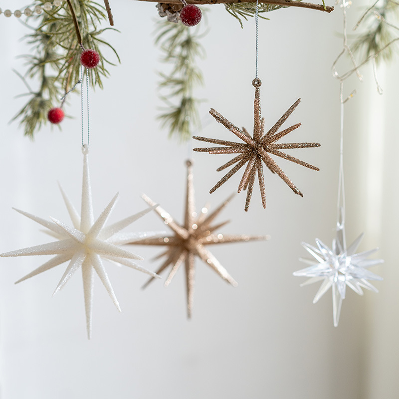 5-PCS Small champagne color New Christmas Ornament - Starburst Hanging Decor for Tree and Holiday Display â image 3