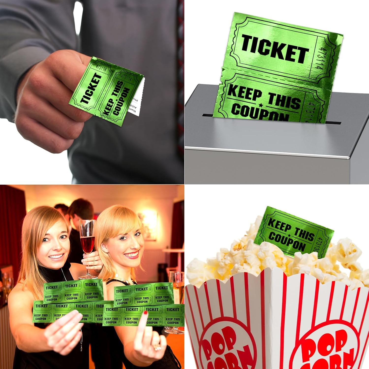 ceiba tree 1000 Raffle Tickets Double Roll Metallic Green Foil Ticket for Events Carnivals Entry Class Reward Prizes Party Supplies โ image 5