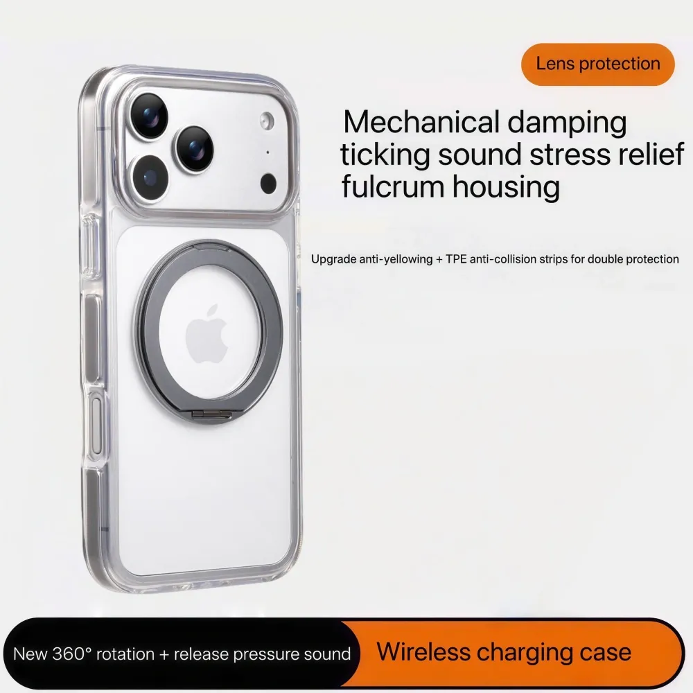 Clear MagSafe iPhone 17 Pro Case with 360° Rotating Ring Stand - Grey Edition — image 5