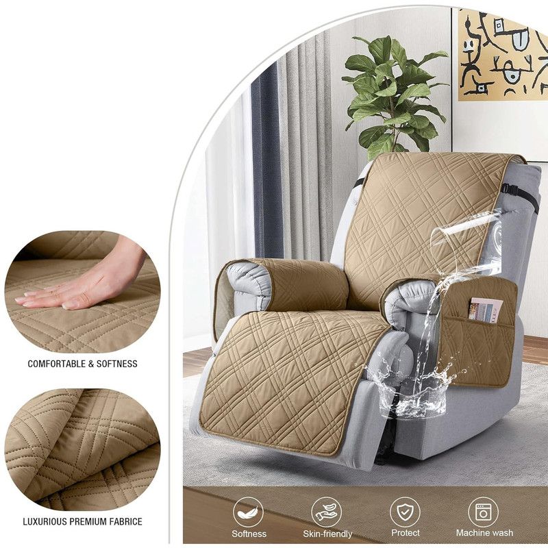 100% Waterproof Triple-Line Quilted Single Armchair Cushion, Non-Slip, Scratch-Resistant, Adjustable - Brown-XL — image 5